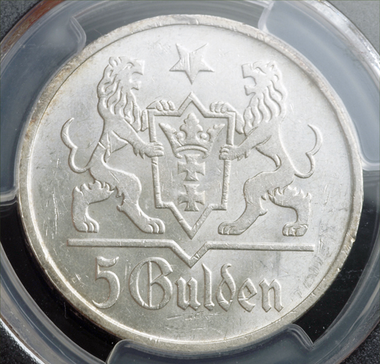 A-Pictoral-Genuine-/-Fake-Coin-Comparison-Of-A-1923-Danzig-5-Gulden-Coin.