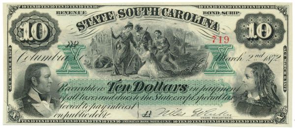 Commems-Collection-Currency:-1872-SC-Revenue-Bond-Script:-$10-To-$50