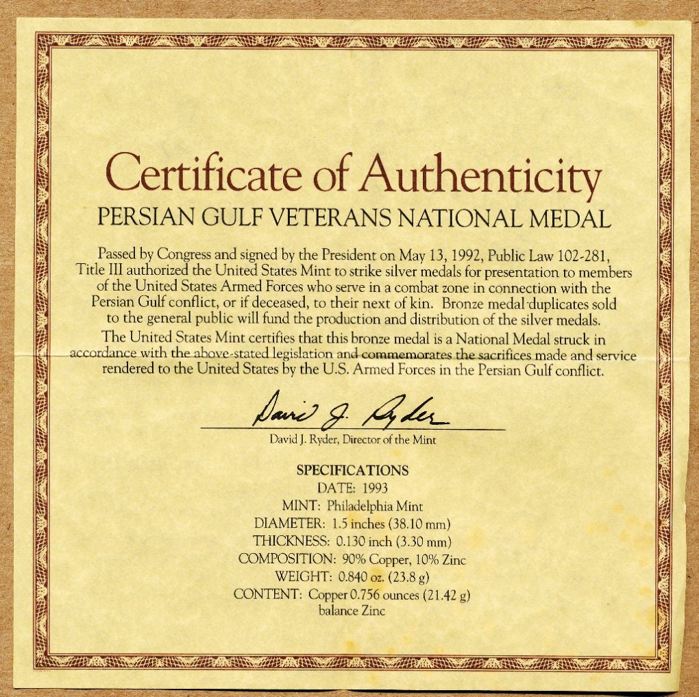 Commems-Collection-Medals:-Persian-Gulf-National-Medal-Options