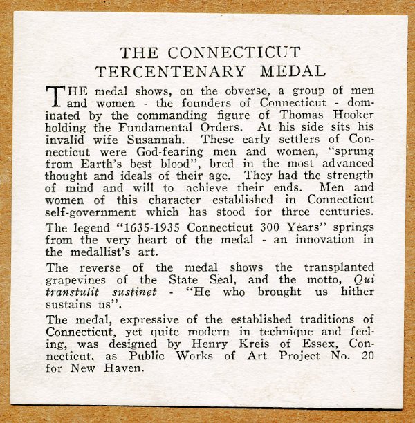 Commems-Collection-Medals:-1935-Connecticut-Tercentenary