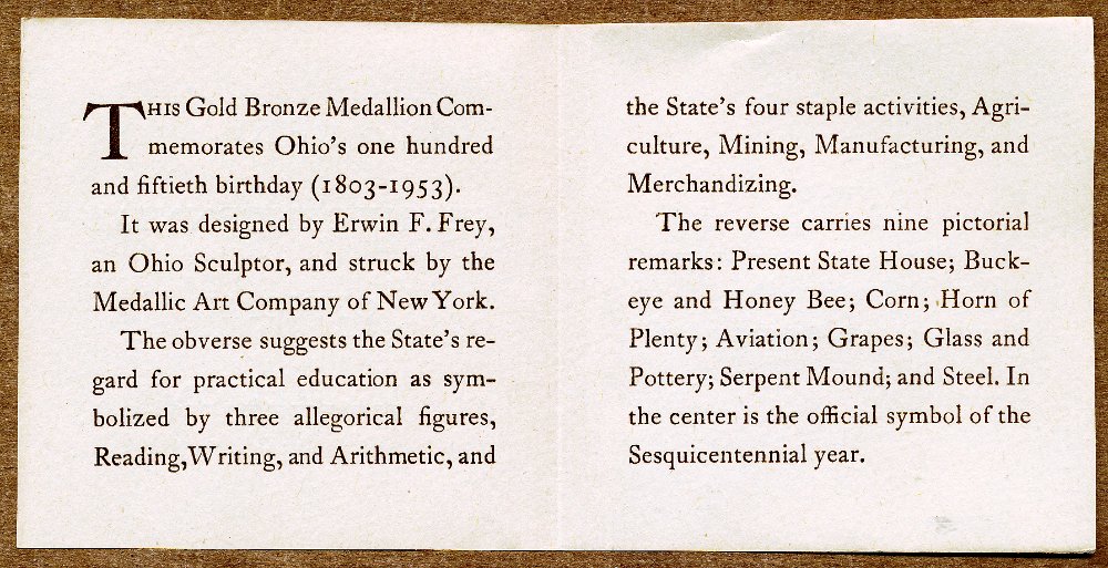 Commems-Collection-Medals:-1953-Ohio-Sesquicentennial