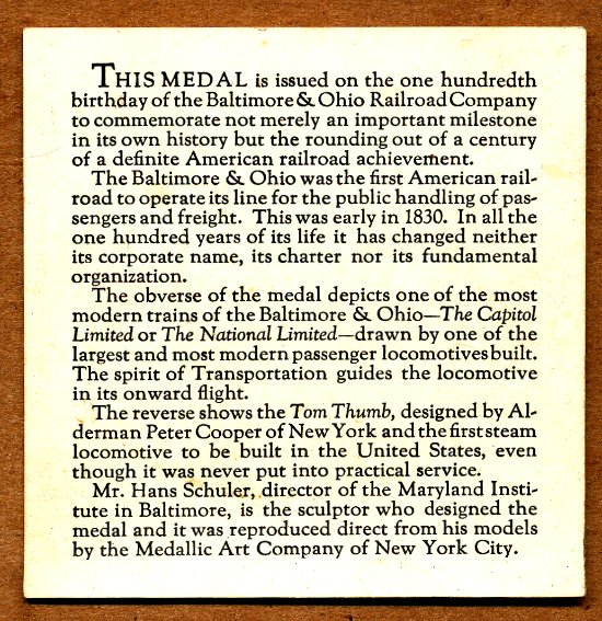 Commems-Collection-Medals:-1927-B-&-O-Railroad-Centennial