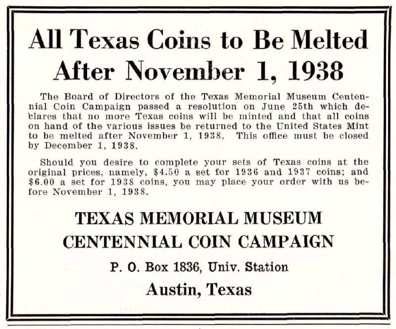 Commems-Collection-Classic:-1934-38-Texas-Independence-Centennial---Sales-Halted,-Coins-Recalled