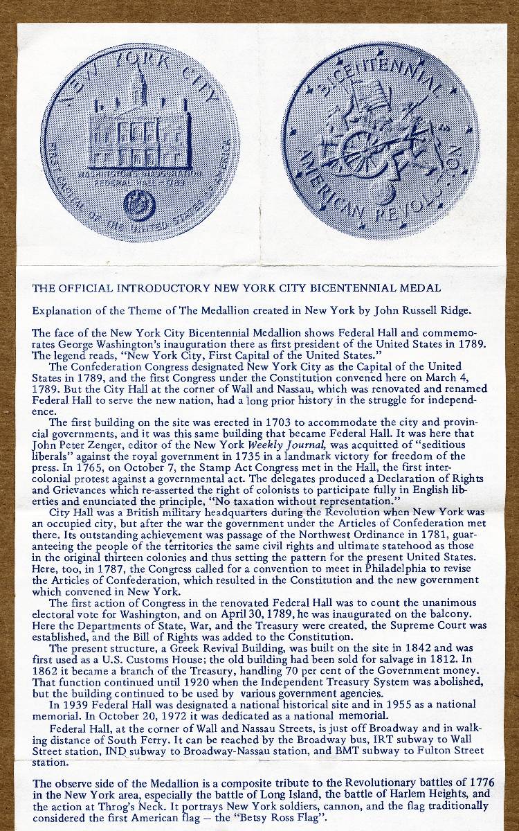 Commems-Collection-Medals:-1976-New-York-City-Bicentennial