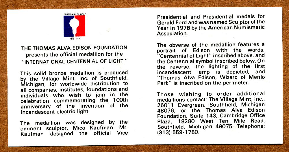 Commems-Collection-Medals:-1979-Thomas-Edison---Light-Centennial