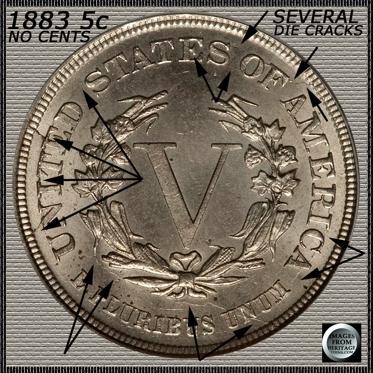 1883-No-Cents-V-Nickel-2-Retained-Cuds-With-Lots-Of-Markers.