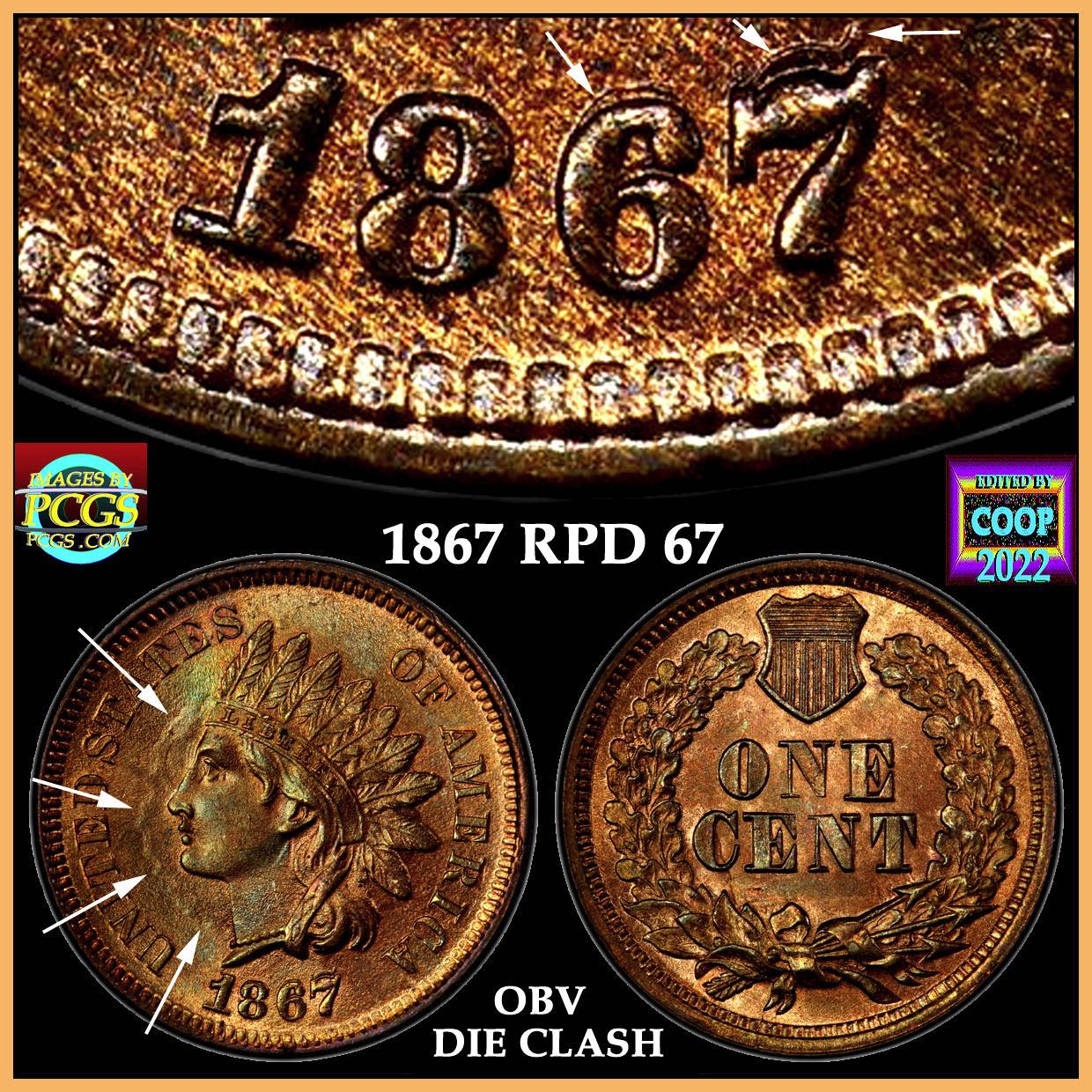 1867/67-Indian-Cent-RPD-High-Grade,-But-Corrosion