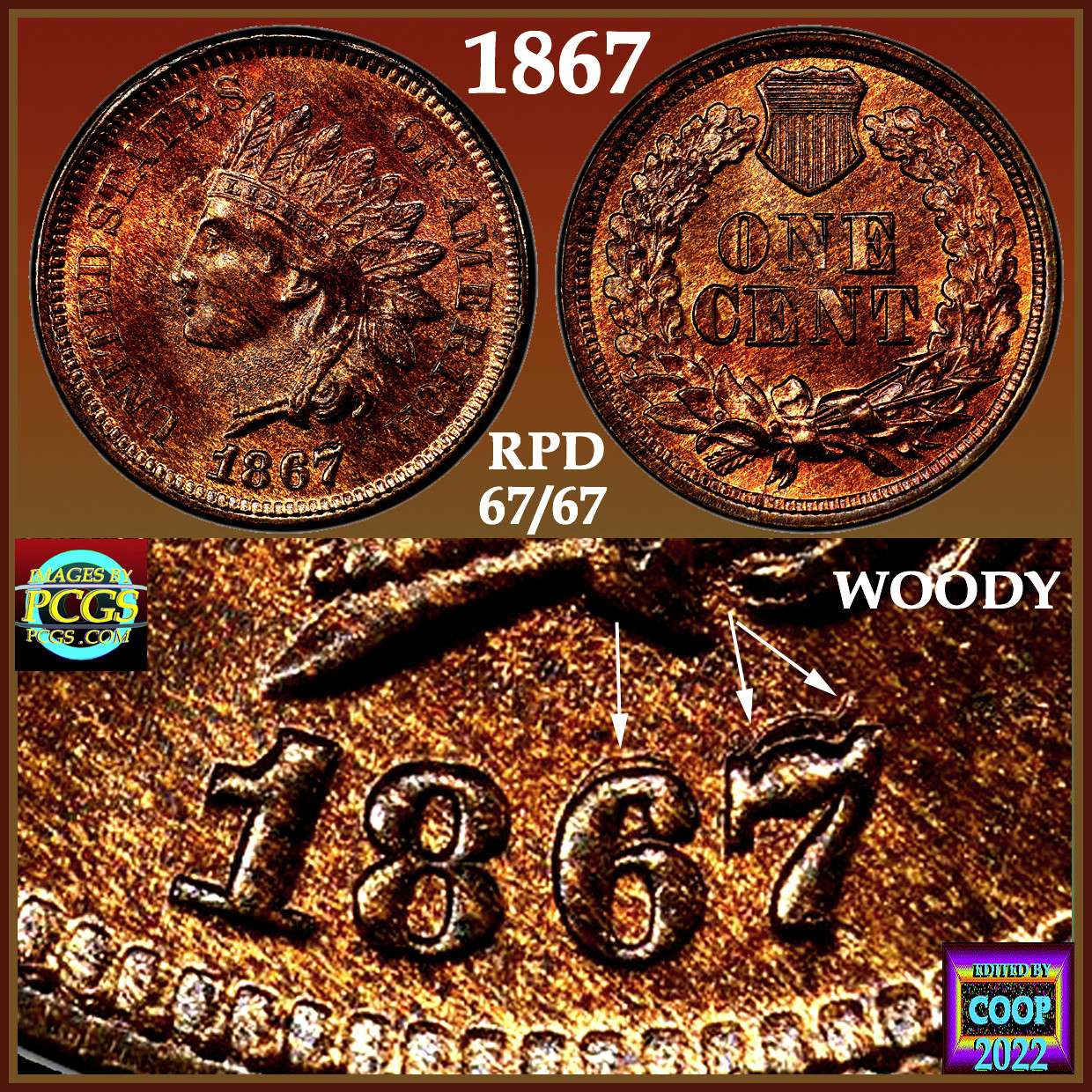 1867/67-Indian-Cent-RPD-High-Grade,-But-Corrosion