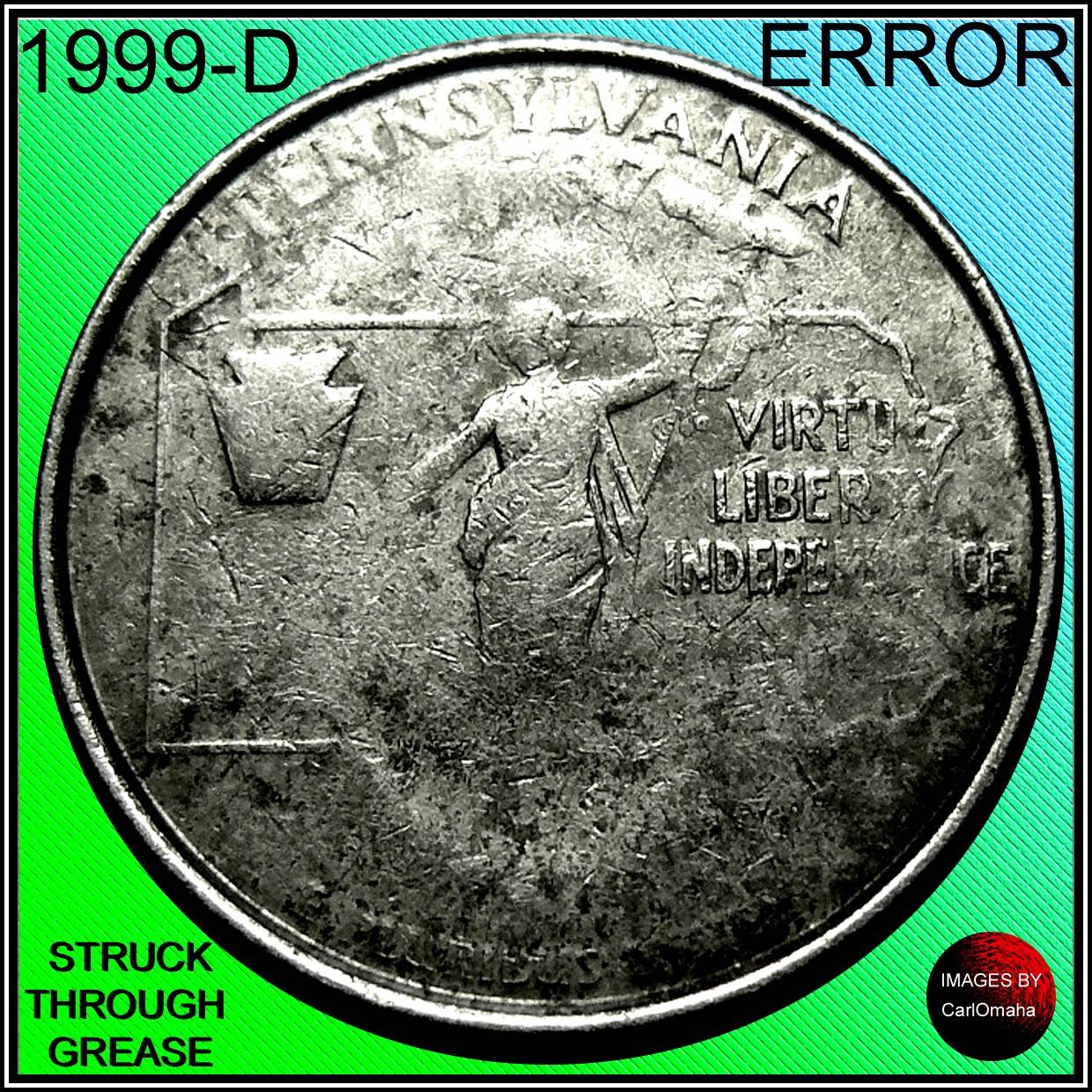 1999-D-Pennsylvania-State-Qtr;-Strike-Thru?-/-Damaged?-/-Die-Adjust?