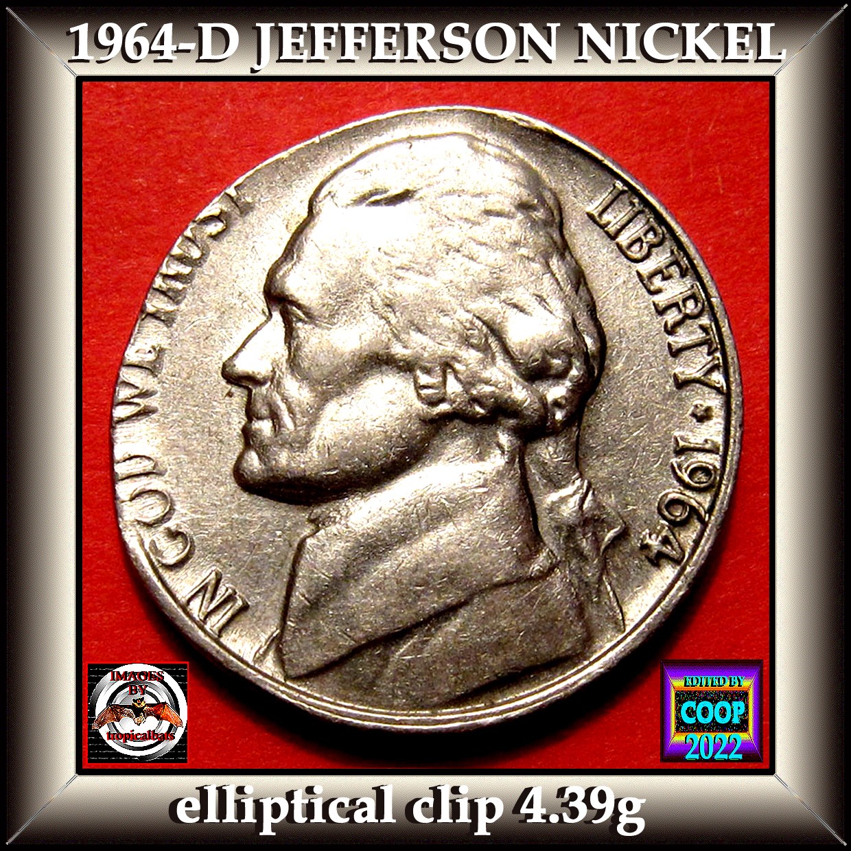 1964-D-Jefferson-Nickel-Mint-Error---Elliptical-Clip-4.39g
