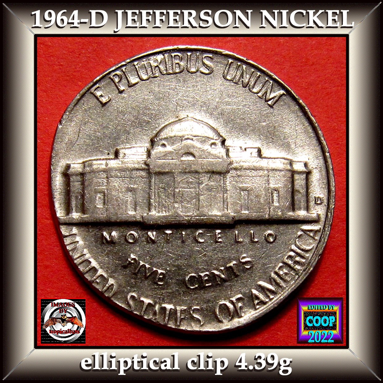 1964-D-Jefferson-Nickel-Mint-Error---Elliptical-Clip-4.39g