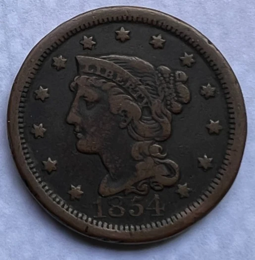 1854-Braided-Hair-Large-Cent-For-Grading