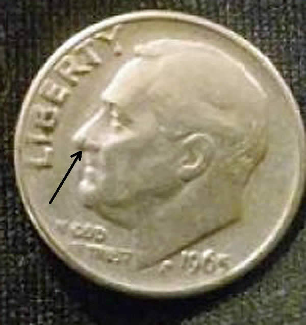 1965-Roosevelt-Dime-Double-Die-And-Whats--The-Split-On-Nose-Called?
