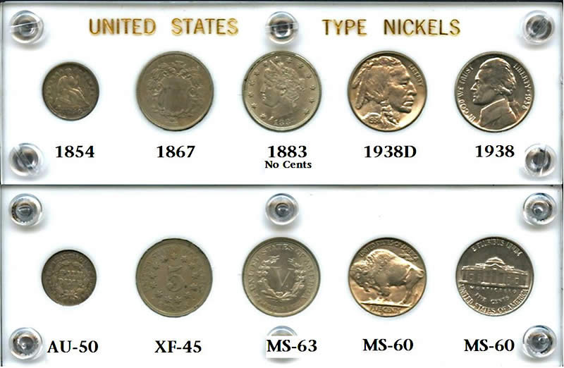 Jefferson-Nickel-Album-For-A-Short-Nickel-Type-Set,-&-Shield-Nick-Grade
