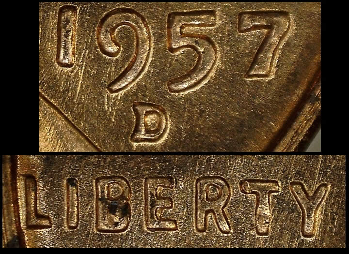 2-More-1957-D's-Cents-With-Bottom-Filled-B's