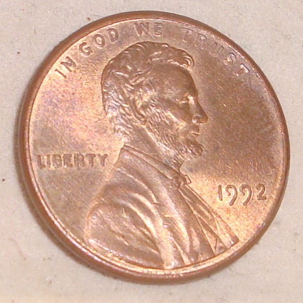 1992-Lincoln-Penny-With-A-Crazy-Ear-,-And-Crazy-Letters-On-Reverse