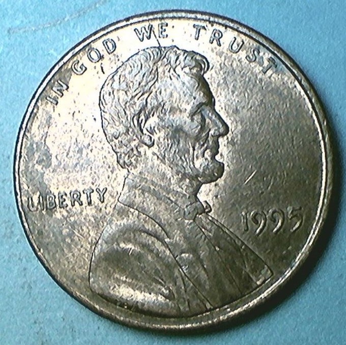 1995-Penny-With-Die-Crack-From-The-Rim-To-The-Nose-On-Obverse