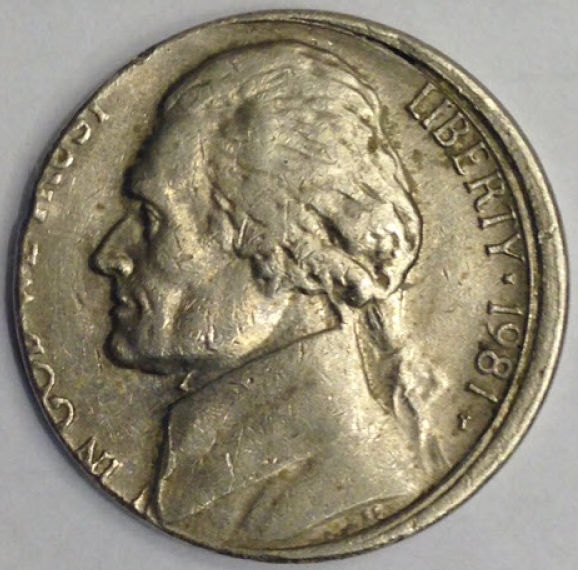 1981-P-Jefferson-Nickel---Misaligned-Die