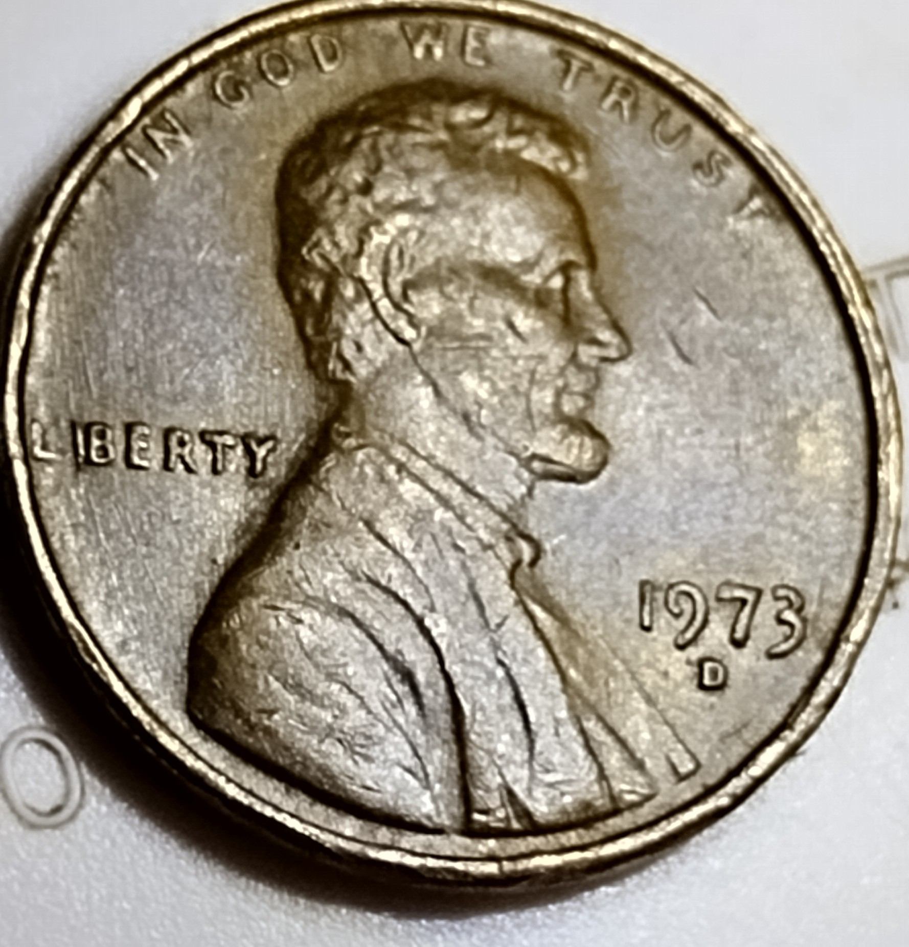 1973-D-Lincoln-Memorial-Cent.-Pushed-Over-I-Of-Liberty.-No-Hit-Marks-Around-It