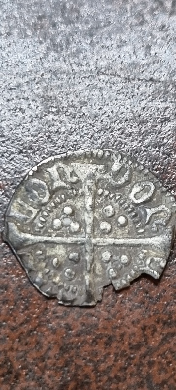 English-?-Tiny-Silver-Hammered-Coin,-Farthing-?-Id:-1399-1413-Great-Britain-Half-Penny