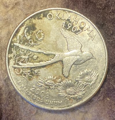 2008-Oklahoma-State-Quarter-With-Missing-Words-On-Obverse,--Error-Coin?