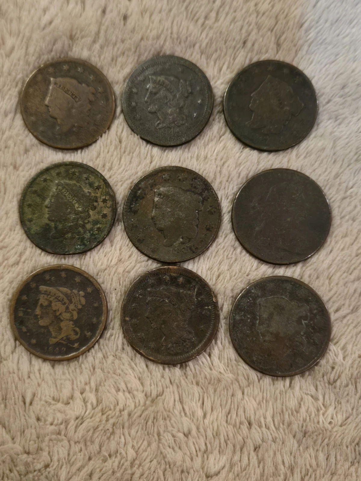 Lot-Of-Nine-Large-Cents.