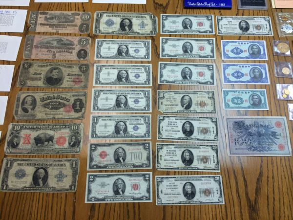 19th-And-20th-Century-Banknotes,-Silver-And-Gold-Coins