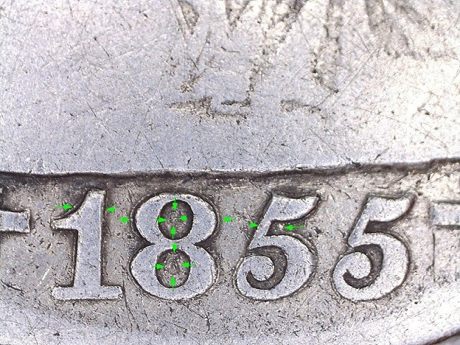 1855-Half-Dollar.-Variety-Vs.-Double,-Triple-Strike.