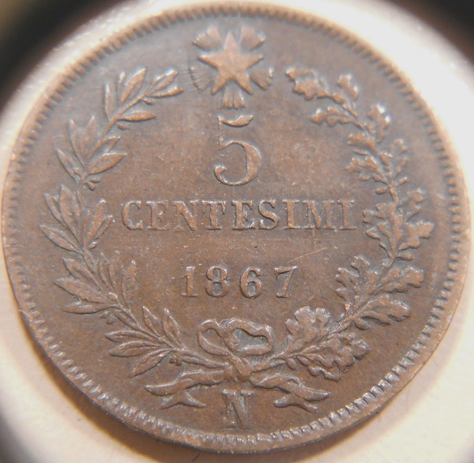 5-Centisimi-1867-With-Die-Crack-And-Possible-Tilted-Hub-Doubling-Or-MD?