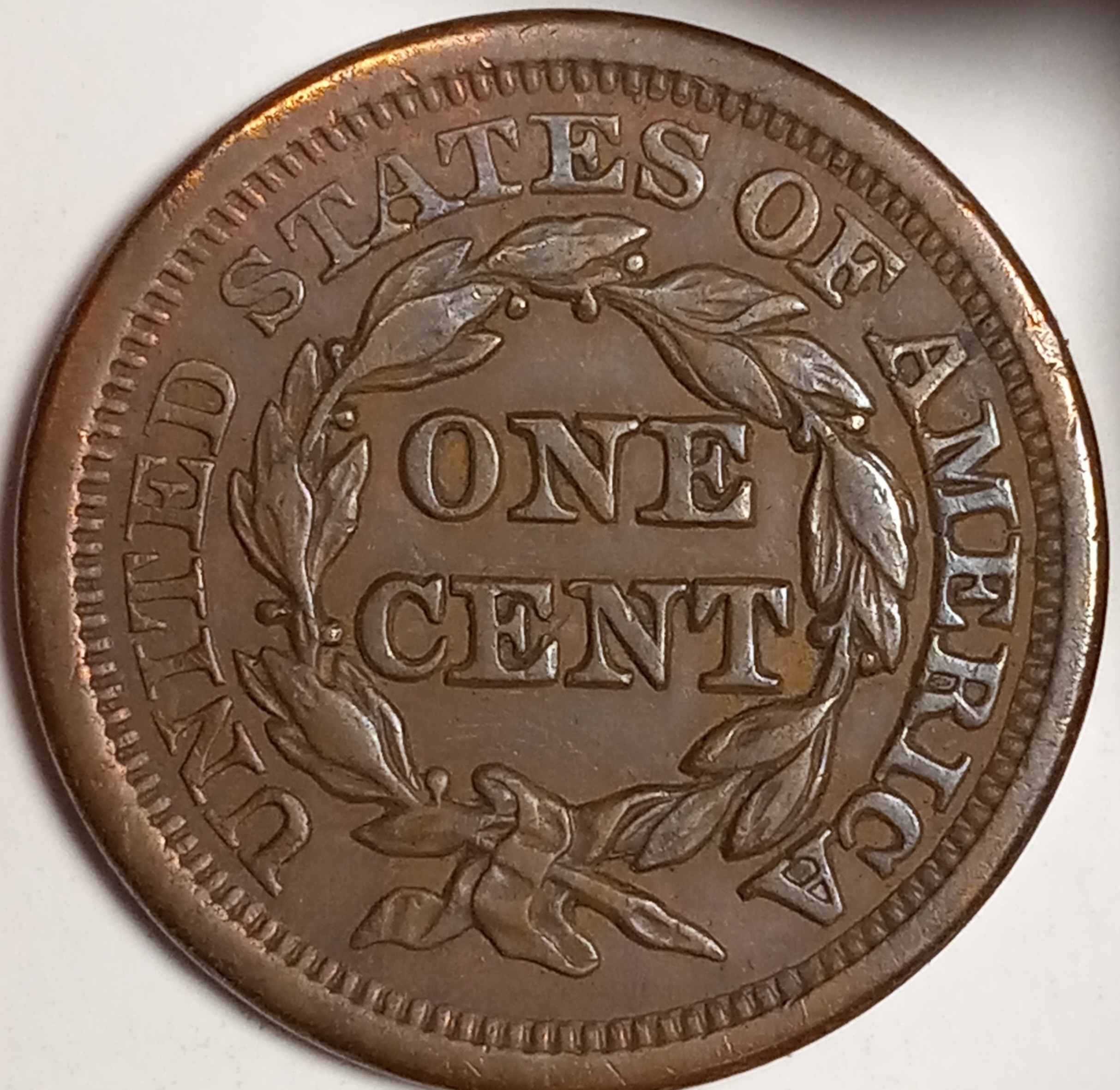1855-Upright-5's-Braided-Hair-Large-Cent.