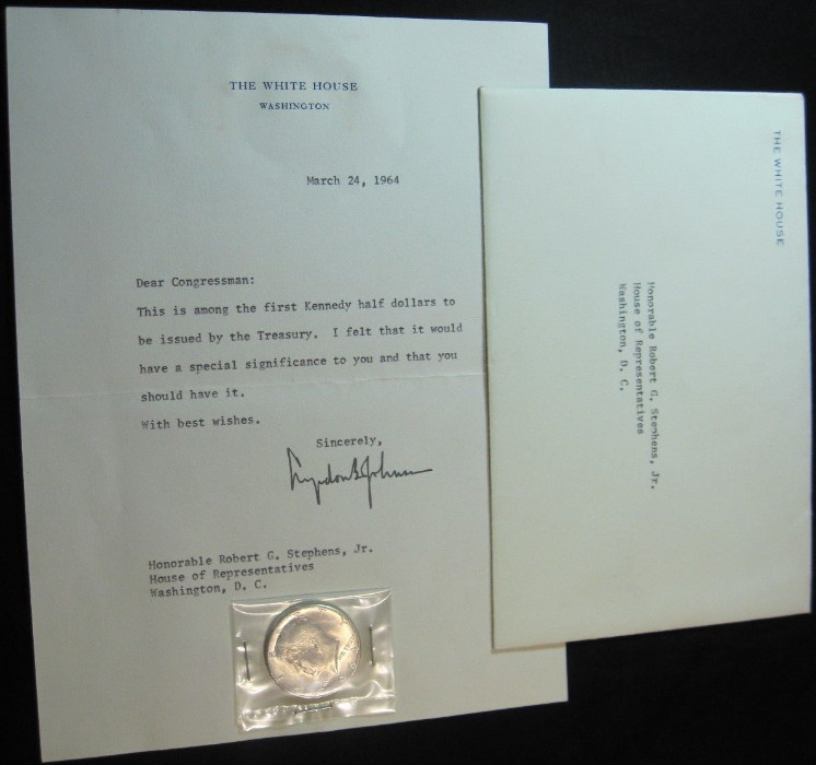 President-Lyndon-B.-Johnson-Giveaways-Among-The-First-1964-Kennedy-Half-Dollars