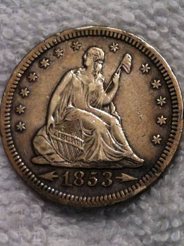 1853-A&r-Seated-Quarter---XF40-Or-Border-Au?