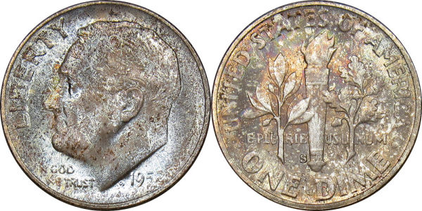 1958-Blue-Roosevelt-Dime-In-An-Old-ANACS-Holder