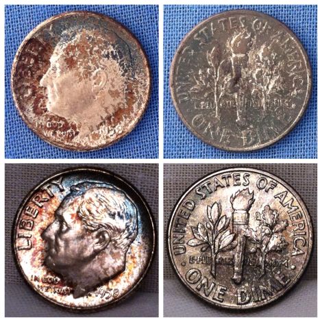 Super-Color-On-MS-Coins---4-Coins-From-1958