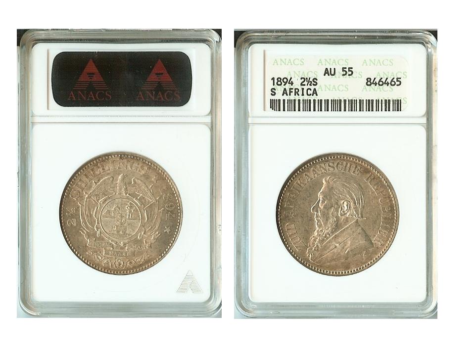 AU-55,-1894-2-1/2-S-Silver-Zar-,-South-AfricaSlabbed,-ANACS