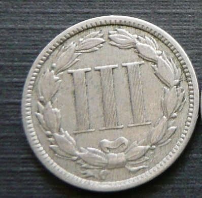 Two-3cent-Coins.-Silver-&-Nickel.-Sellers-Pictures
