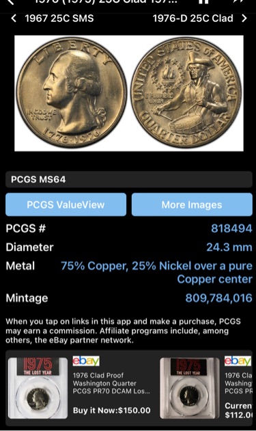 Quarter-In-1975-Proof-Set-Reverse-Side-Not-Silver-Coated