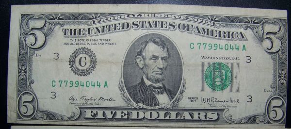 1977-Off-Center-$5.00-Bill---Spend-It?-C-77994044-A