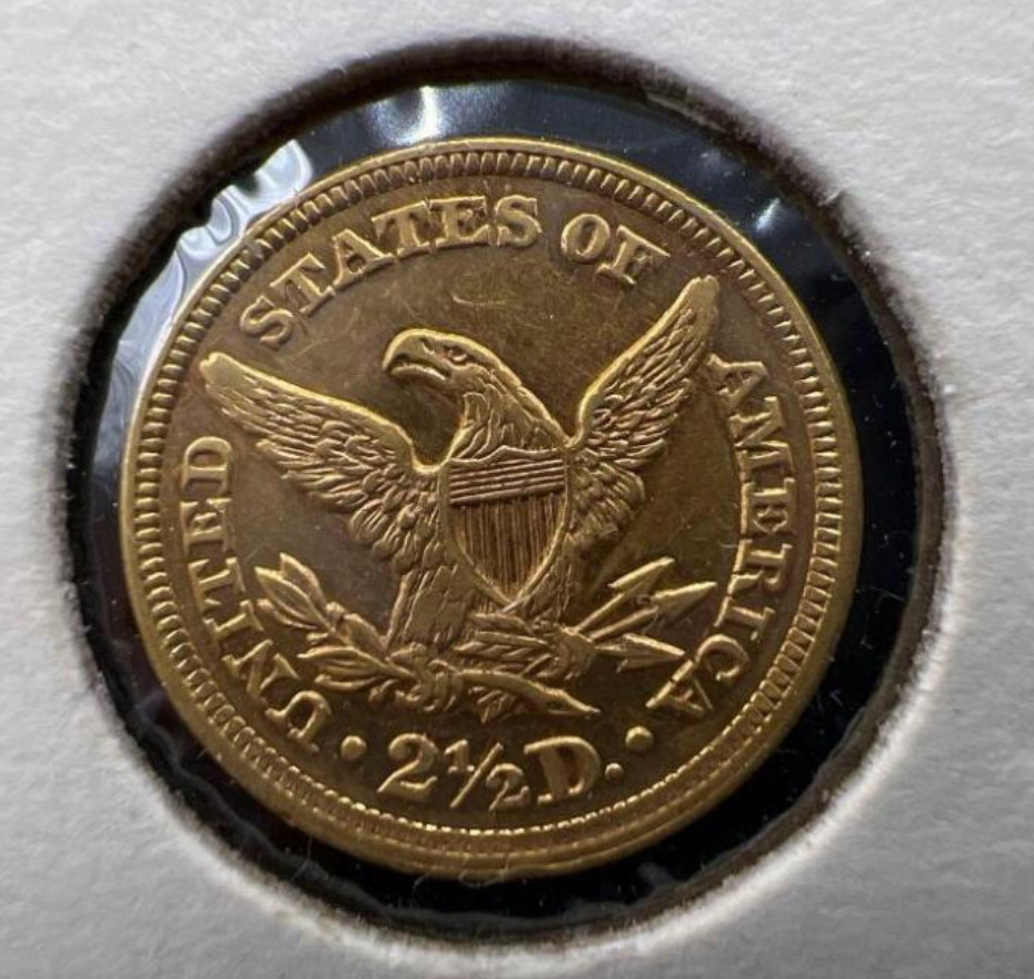 1857-Liberty-Head-$2-1/2-Gold-Recut-Letter-On-Coin