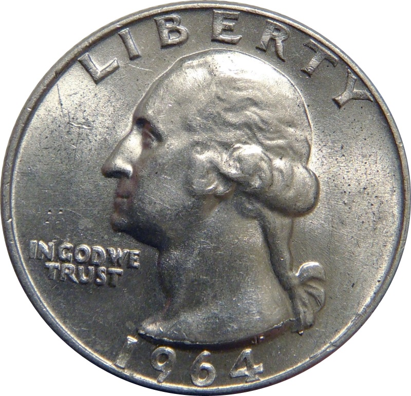 1964-Washington-Quarter---Decent-Sized-Die-Chip-On-Eagle's-Head