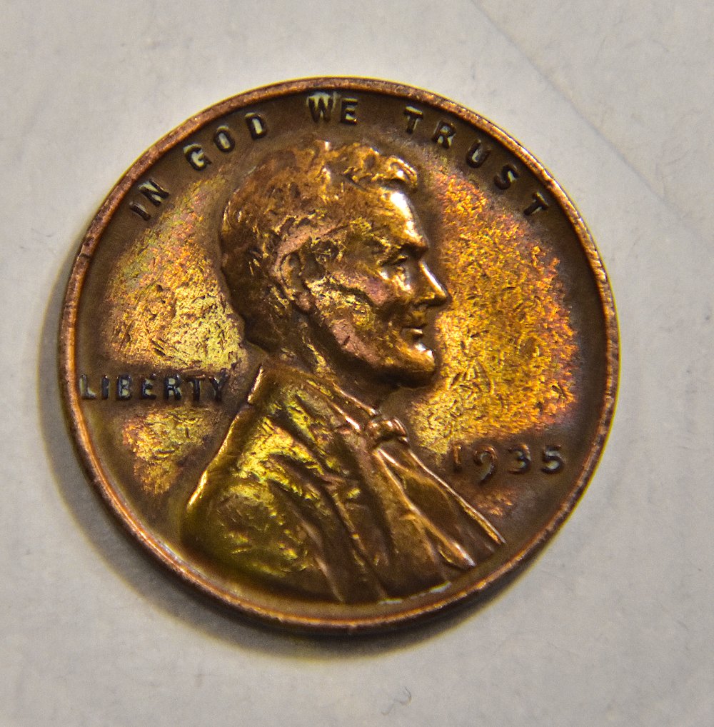 Toned-1935-Wheat-Penny-For-Grading-Consideration-Cleaned?