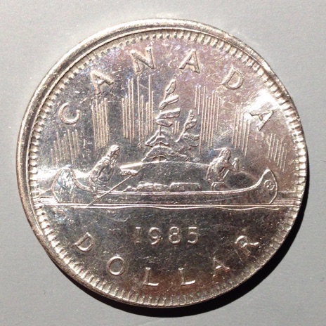 1985-Nickel-Dollar-Error,-Off-Center,-Missing-Reeded-Edge