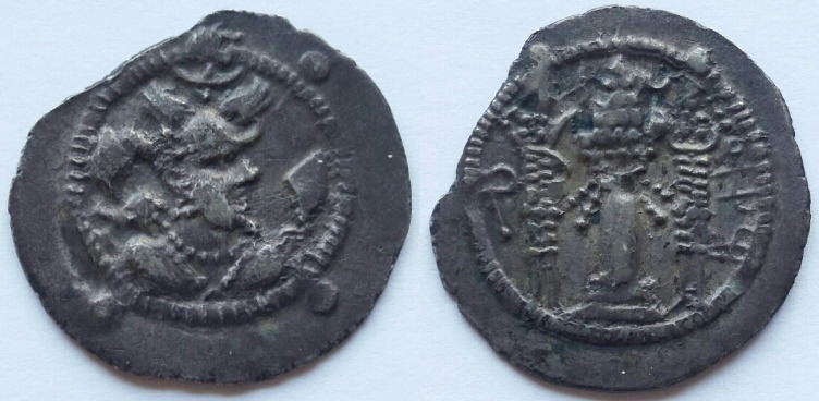 Hephthalite-AR-Drachms,-Peroz-Imitations-With-4-Pellets-In-OBV-Margins