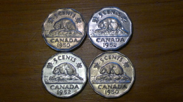 4-Pack-Of-1952-Nickels...missng-Chrome?