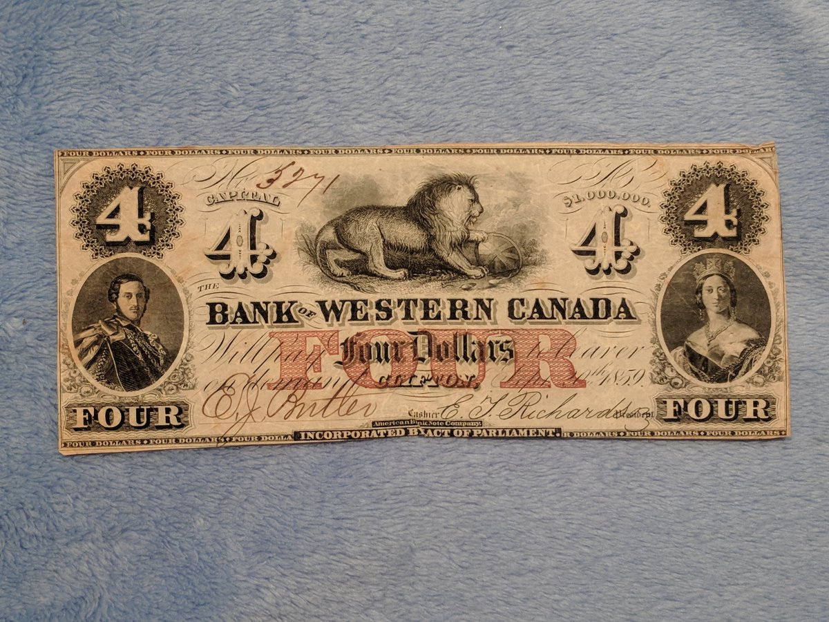 1859-$4-Bank-Of-Western-Canada