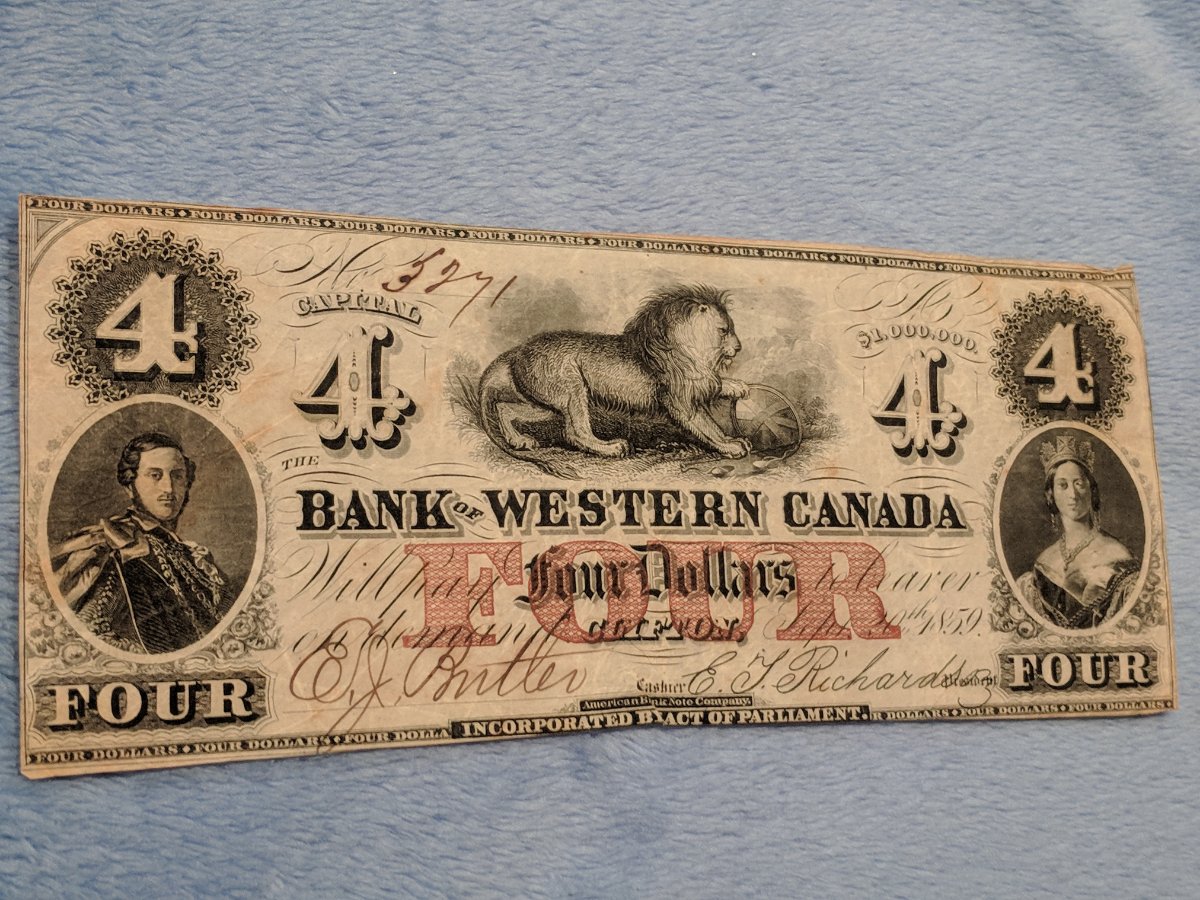 1859-$4-Bank-Of-Western-Canada