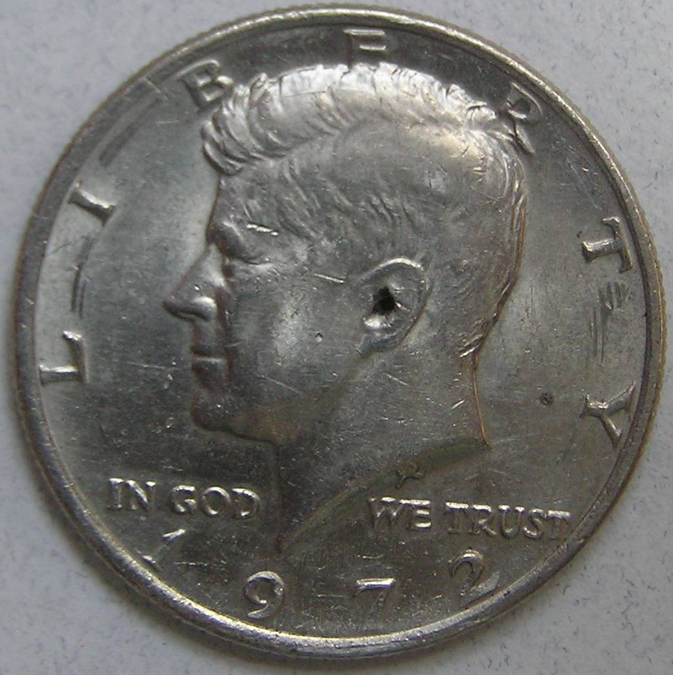 1972-Kennedy-Half-With-Deep-Hole-In-Ear