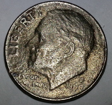 1999-D-Dime-Struck-Through-Grease-Or-Clad-Error?