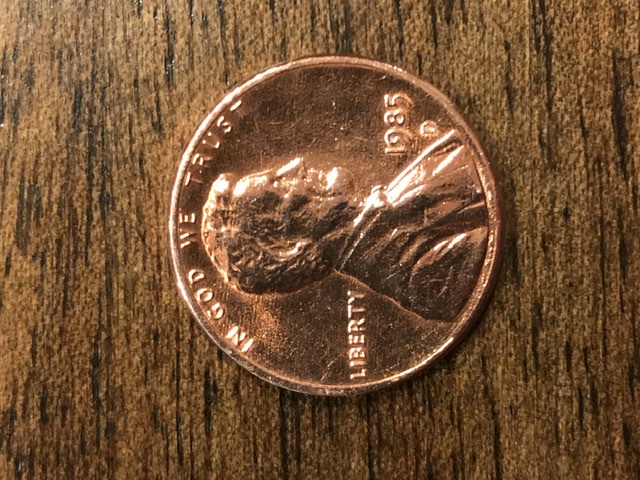 1985-D-Penny-Missing-Lower-Half-Of-