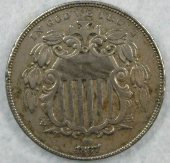 1867-Shield-Nickle-W/-Rays